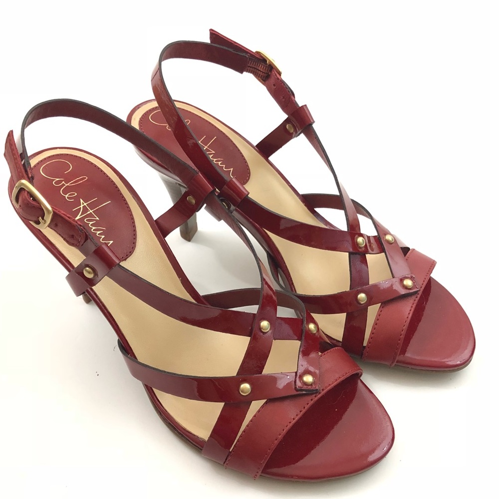 COLE HAAN Red Patent Leather Strappy Sandal Heels